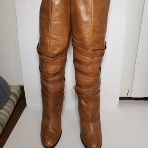 Micheal Kors thigh high brown leather high heel boots size 10